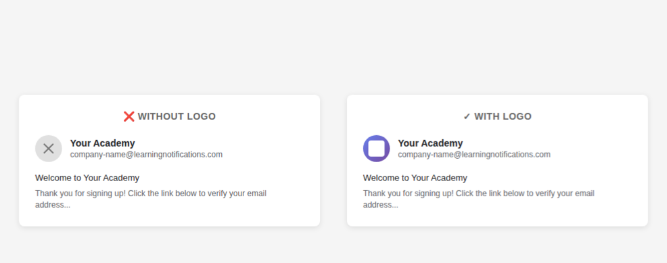 Example of email with and without brand icon